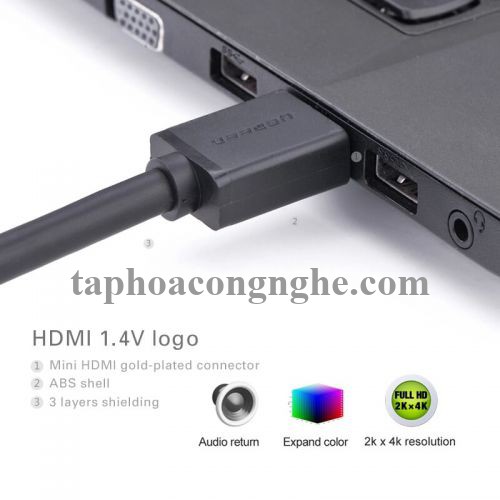 Ugreen 10118 3M màu Đen Cáp chuyển đổi Mini HDMI sang HDMI thuần đồng HD108 30010118